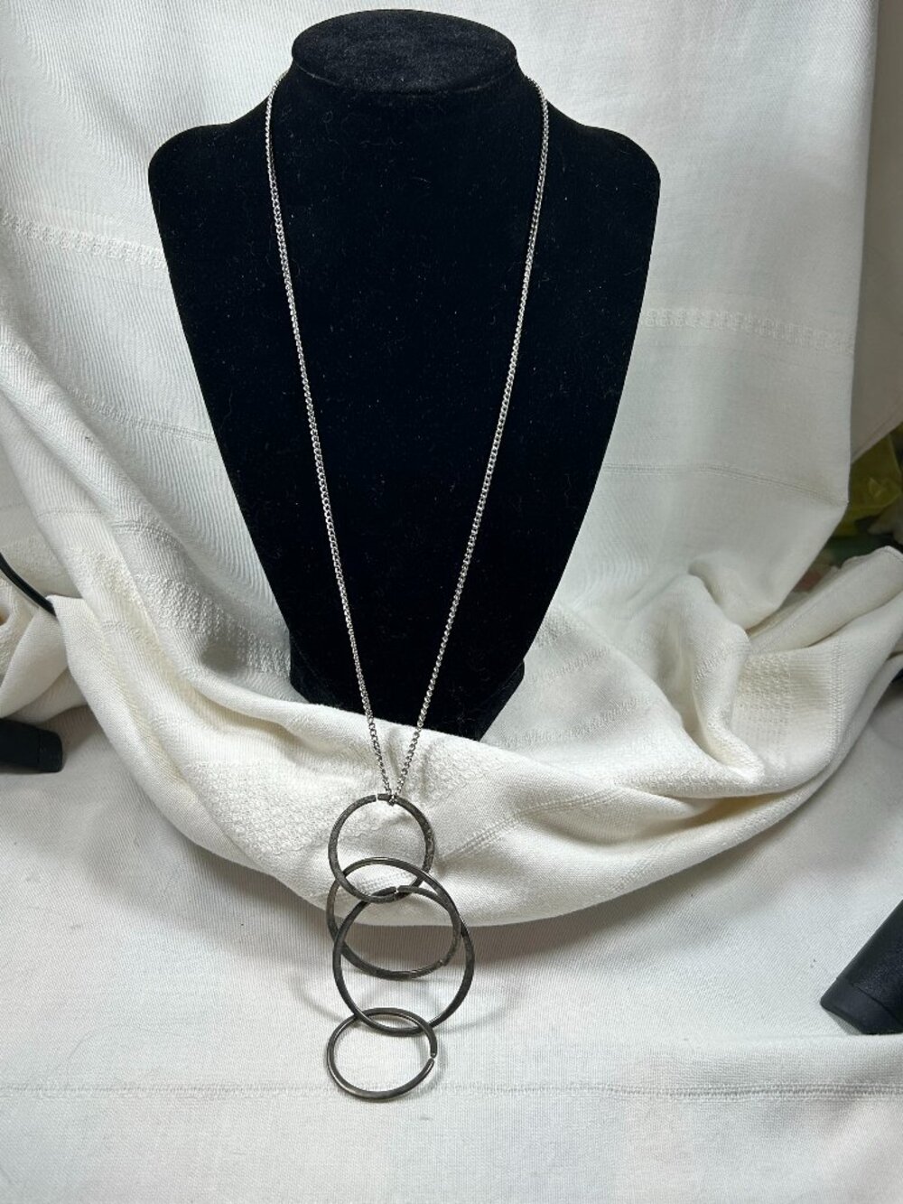 Vintage Brushed Gunmetal-Tone Pendant and Necklace - Pre-owned